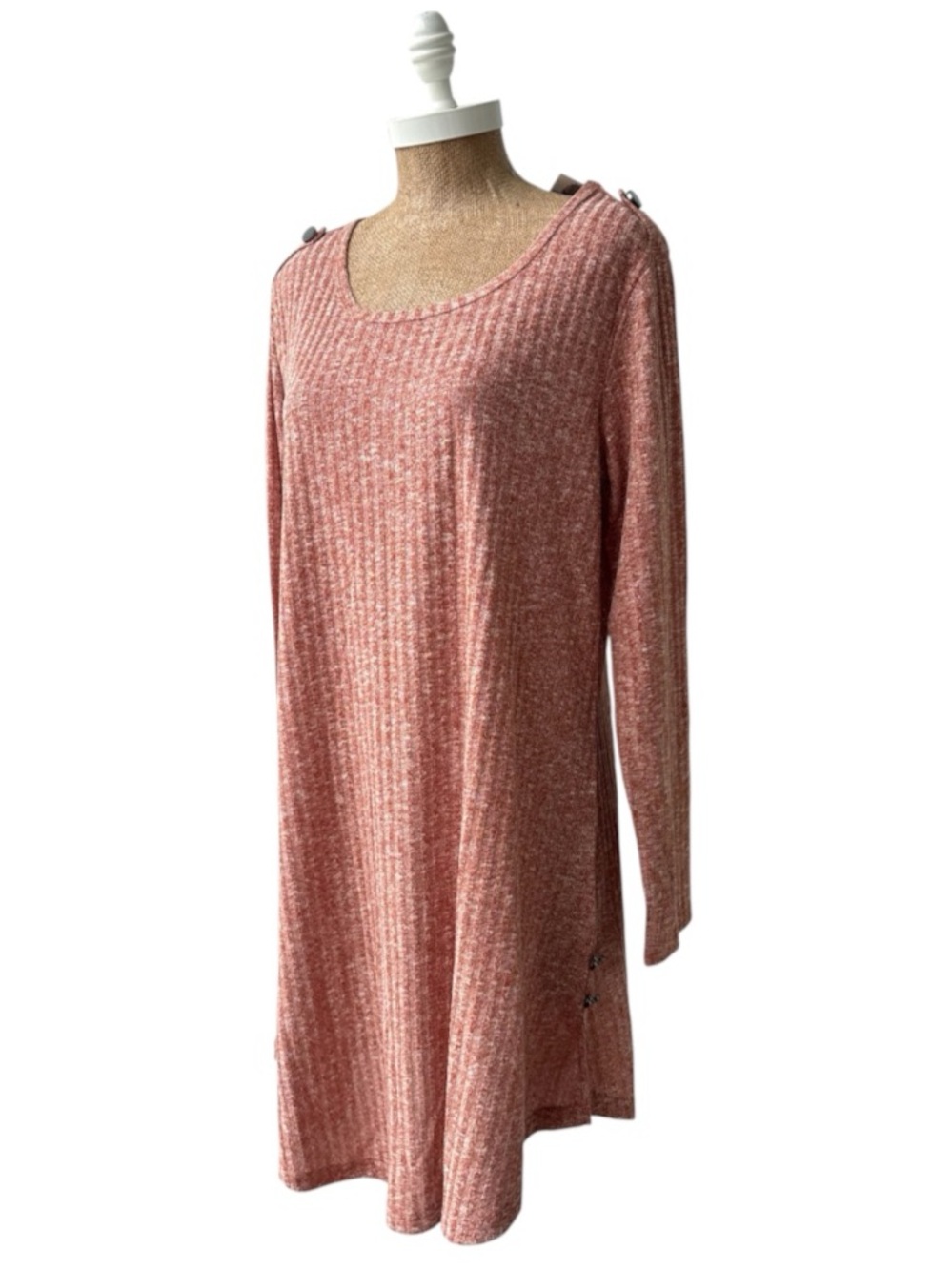 Simply Noelle L/XL Rust Marled Ribbed Swing Tunic Dress NWT